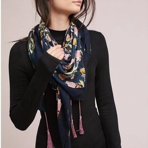 NWT Anthropologie Saachi Floral Square Tassel Scarf